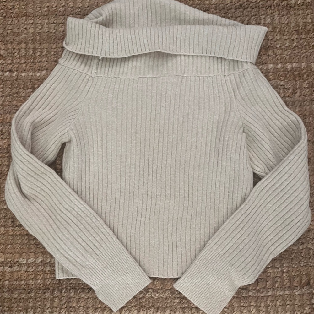 Cream Off-Shoulder Ribbed Aerie Sweater - Picture 3 of 3